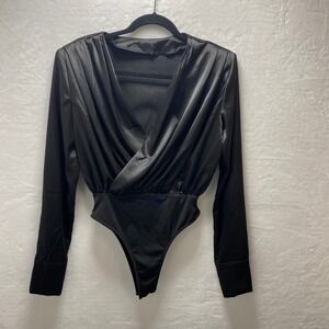 Black Silky V-Neck‎ Bodysuit Elegant Long Sleeve Like New Party Work Travel